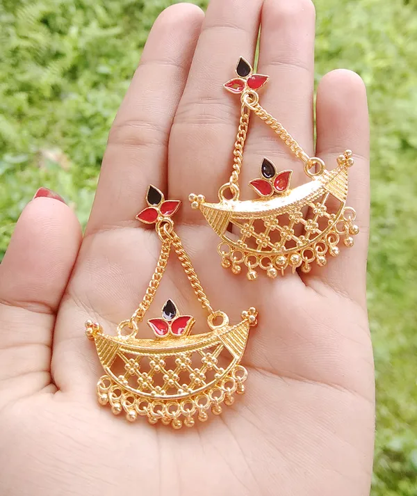 Assamese_Traditional_Copper_Gold_Plated_Red_Black_Colour_Jhumki_Earring_For_Girls_&_Women